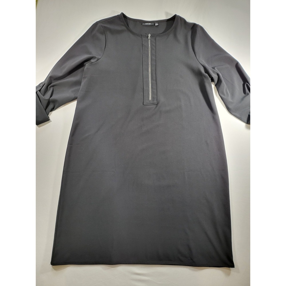APT. 9 Black Zip‑Front Tunic Dress – Size L – Adjustable Sleeves